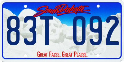 SD license plate 83TO92