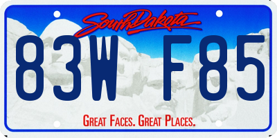 SD license plate 83WF85