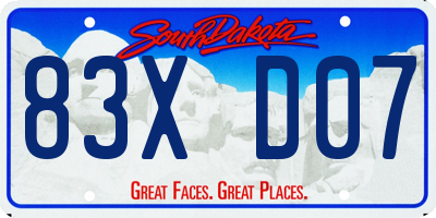 SD license plate 83XD07