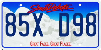 SD license plate 85XD98