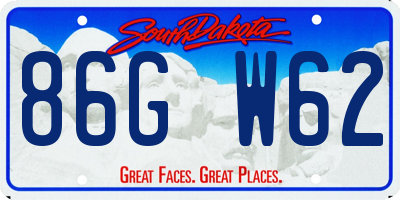 SD license plate 86GW62