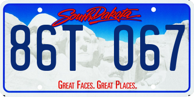 SD license plate 86TO67