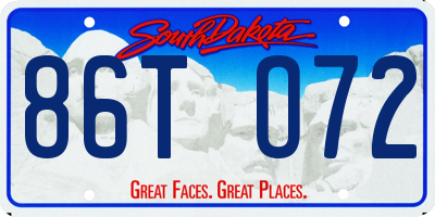 SD license plate 86TO72