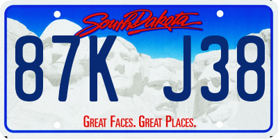 SD license plate 87KJ38