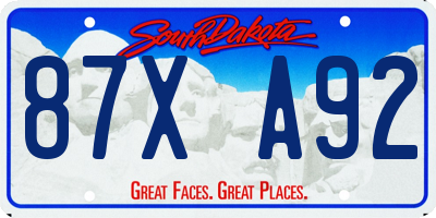 SD license plate 87XA92
