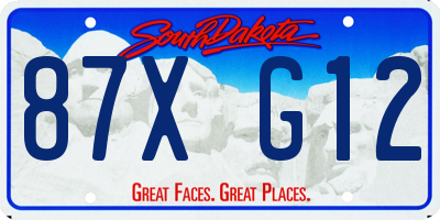 SD license plate 87XG12