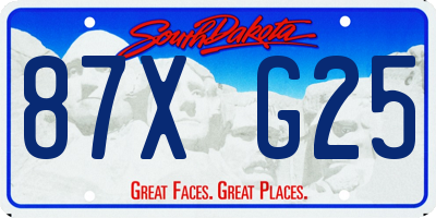 SD license plate 87XG25