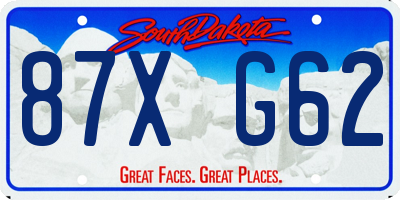 SD license plate 87XG62