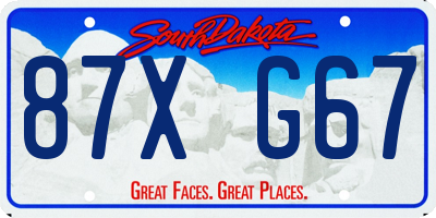 SD license plate 87XG67