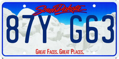 SD license plate 87YG63