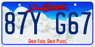 SD license plate 87YG67