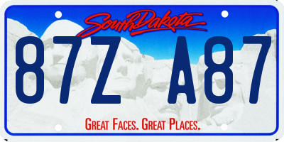 SD license plate 87ZA87