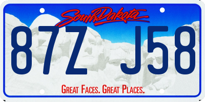 SD license plate 87ZJ58
