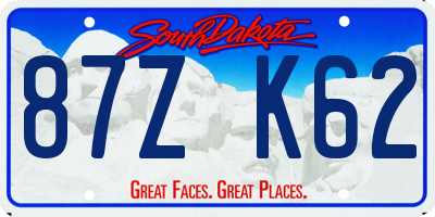 SD license plate 87ZK62