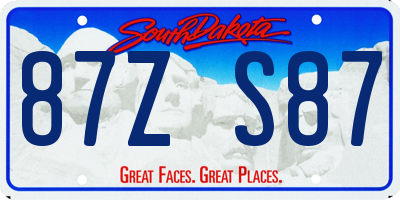 SD license plate 87ZS87