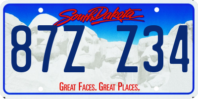 SD license plate 87ZZ34