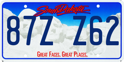 SD license plate 87ZZ62