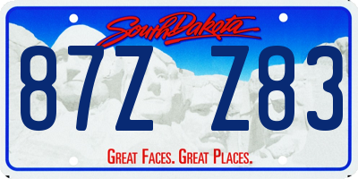 SD license plate 87ZZ83