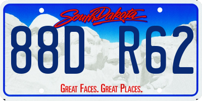SD license plate 88DR62