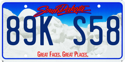 SD license plate 89KS58