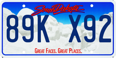 SD license plate 89KX92