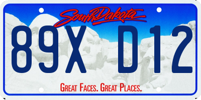 SD license plate 89XD12