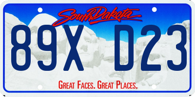 SD license plate 89XD23
