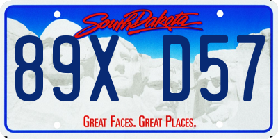 SD license plate 89XD57