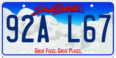 SD license plate 92AL67
