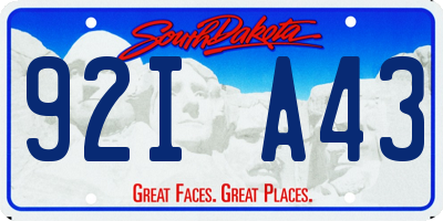 SD license plate 92IA43