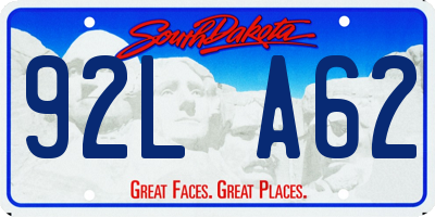 SD license plate 92LA62