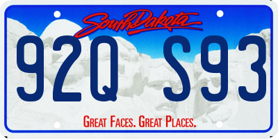 SD license plate 92QS93