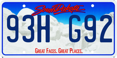 SD license plate 93HG92