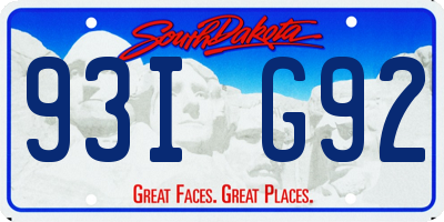 SD license plate 93IG92