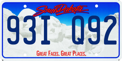 SD license plate 93IQ92