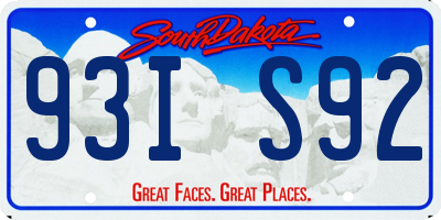 SD license plate 93IS92