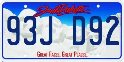 SD license plate 93JD92