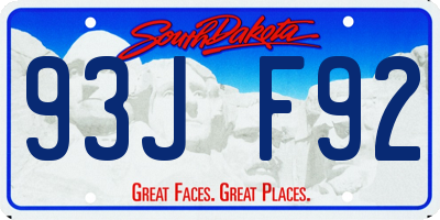 SD license plate 93JF92