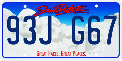 SD license plate 93JG67