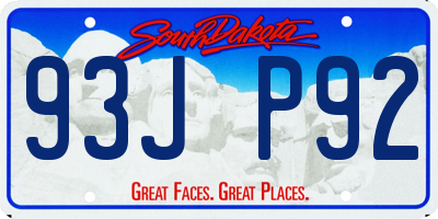 SD license plate 93JP92