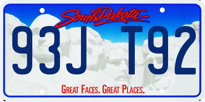 SD license plate 93JT92