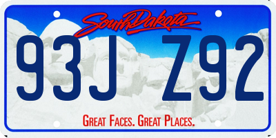 SD license plate 93JZ92