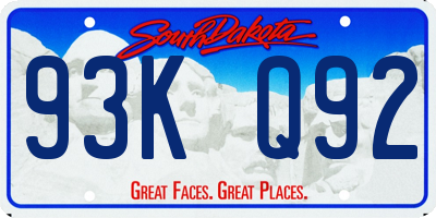 SD license plate 93KQ92