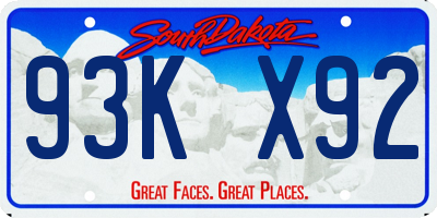 SD license plate 93KX92
