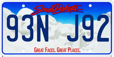 SD license plate 93NJ92