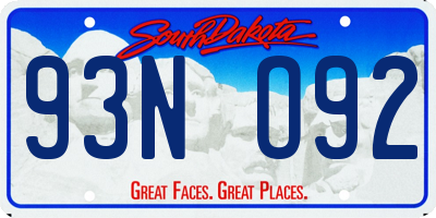 SD license plate 93NO92