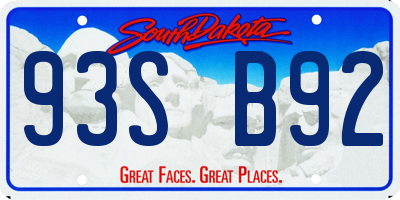 SD license plate 93SB92