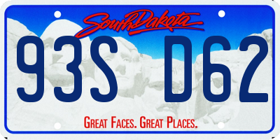 SD license plate 93SD62