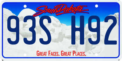 SD license plate 93SH92