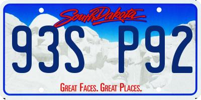 SD license plate 93SP92